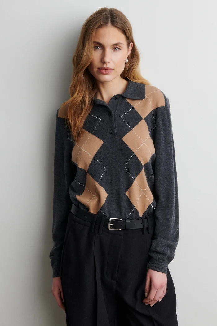 Second Female Shailene knit polo Dark grey melange
