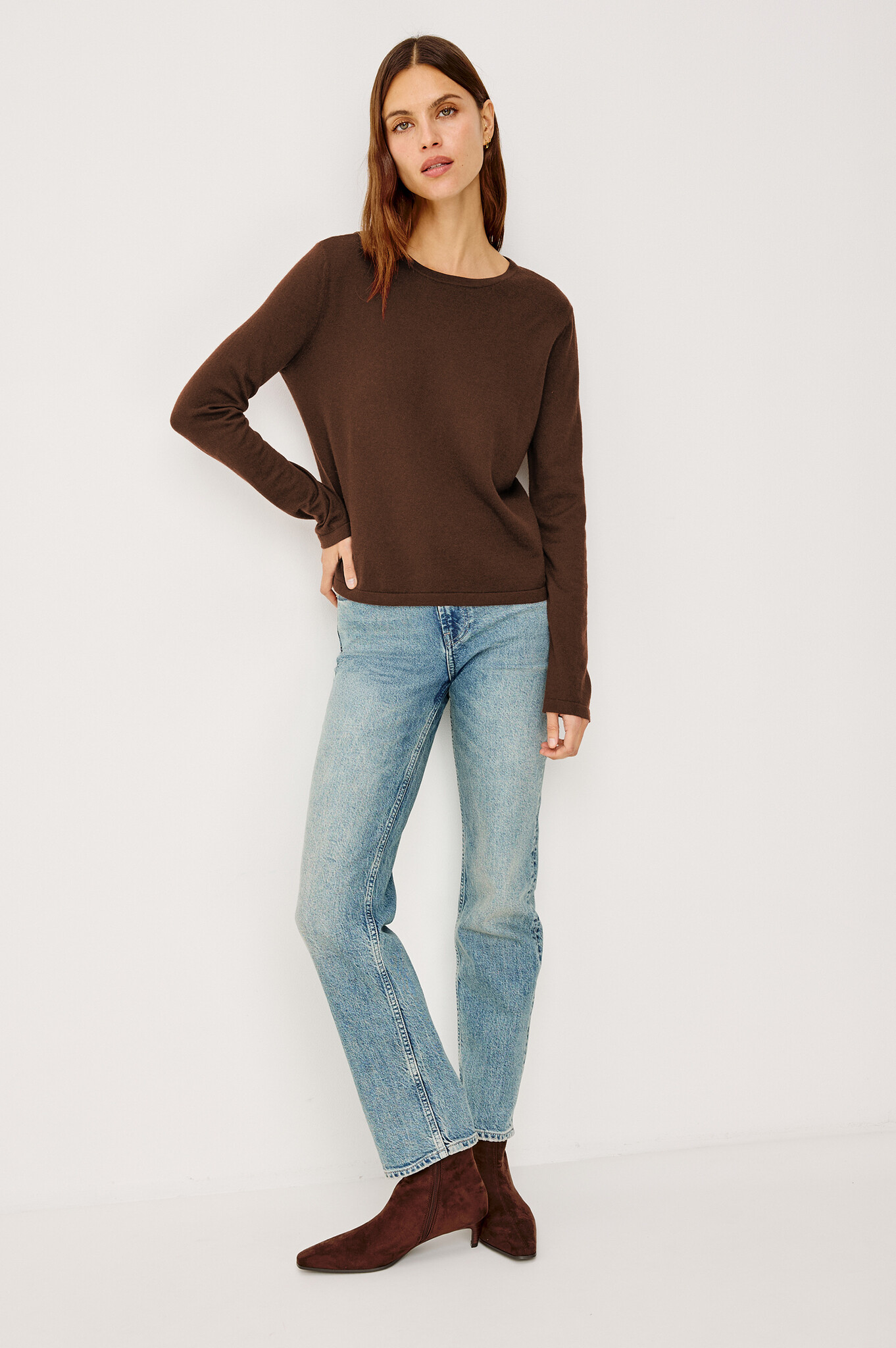 Rails Cotton cashmere long sleeve tee Espresso
