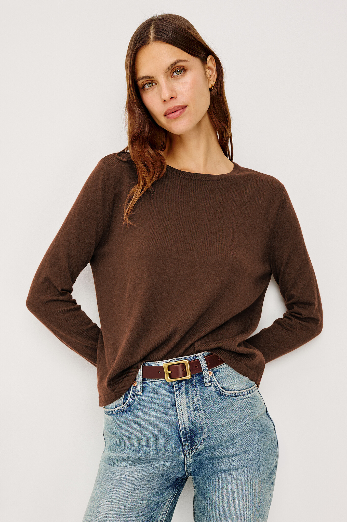 Rails Cotton cashmere long sleeve tee Espresso