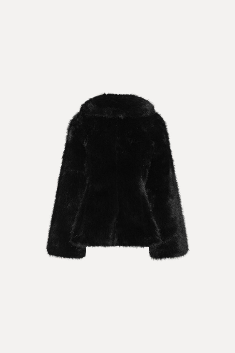 ROTATE Faux fur flared jacket Black