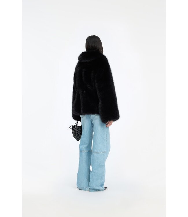 ROTATE Faux fur flared jacket Black