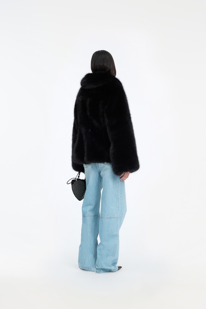 ROTATE Faux fur flared jacket Black