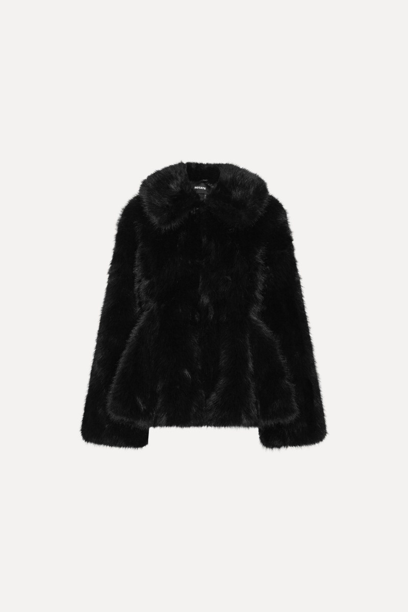 ROTATE Faux fur flared jacket Black