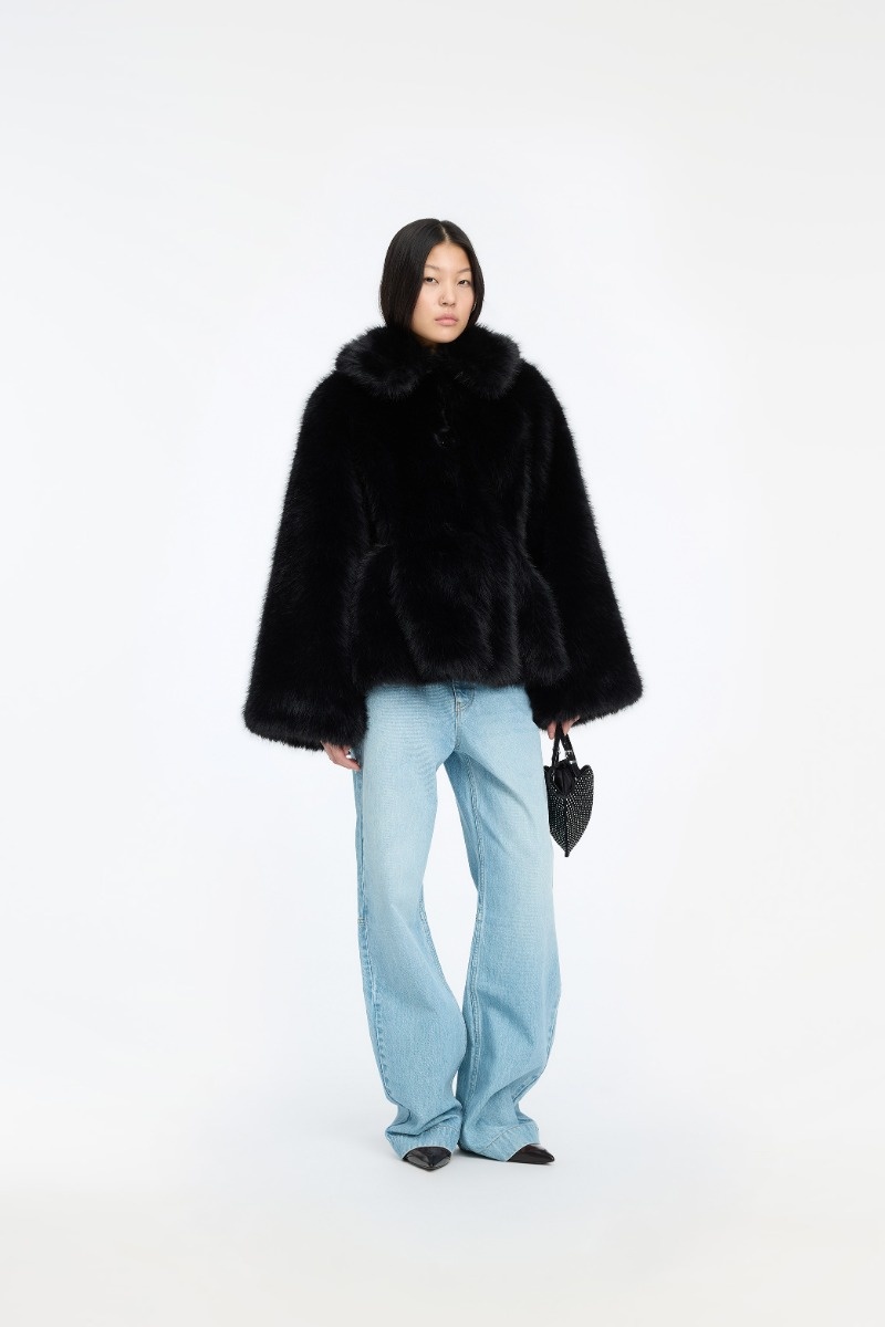 ROTATE Faux fur flared jacket Black