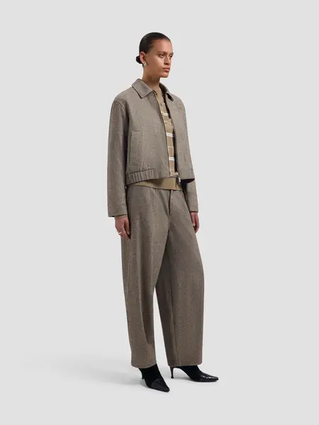 OLAF Wool herringbone barrel leg pant Chocolate chip