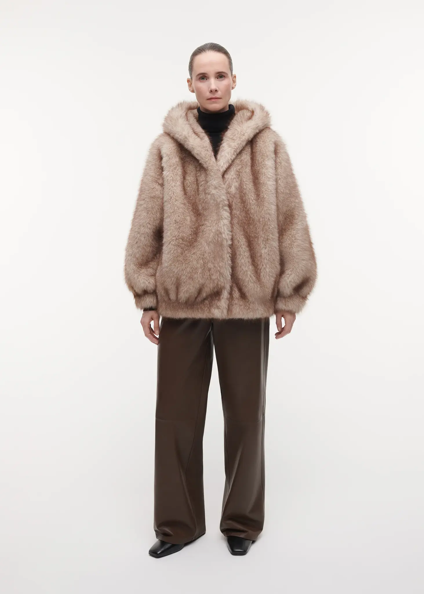 Studio AR Hailey long faux mink jas Beige