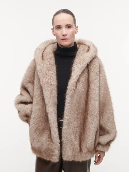Studio AR Hailey long faux mink jas Beige