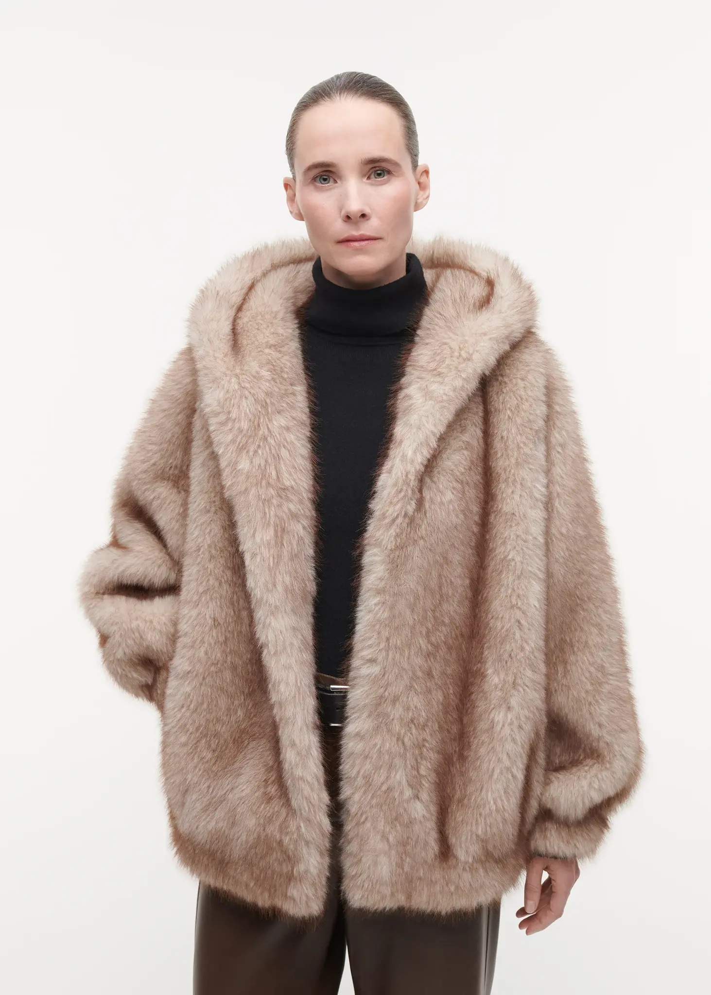 Studio AR Hailey long faux mink jas Beige