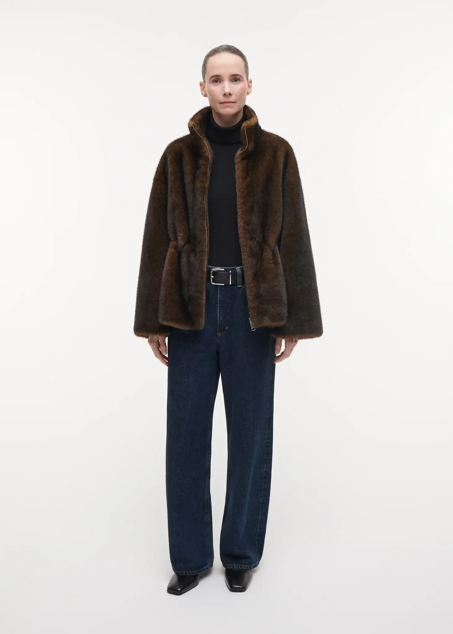 Studio AR Frankie faux mink jas Olive