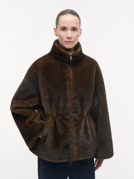 Studio AR Frankie faux mink jas Olive