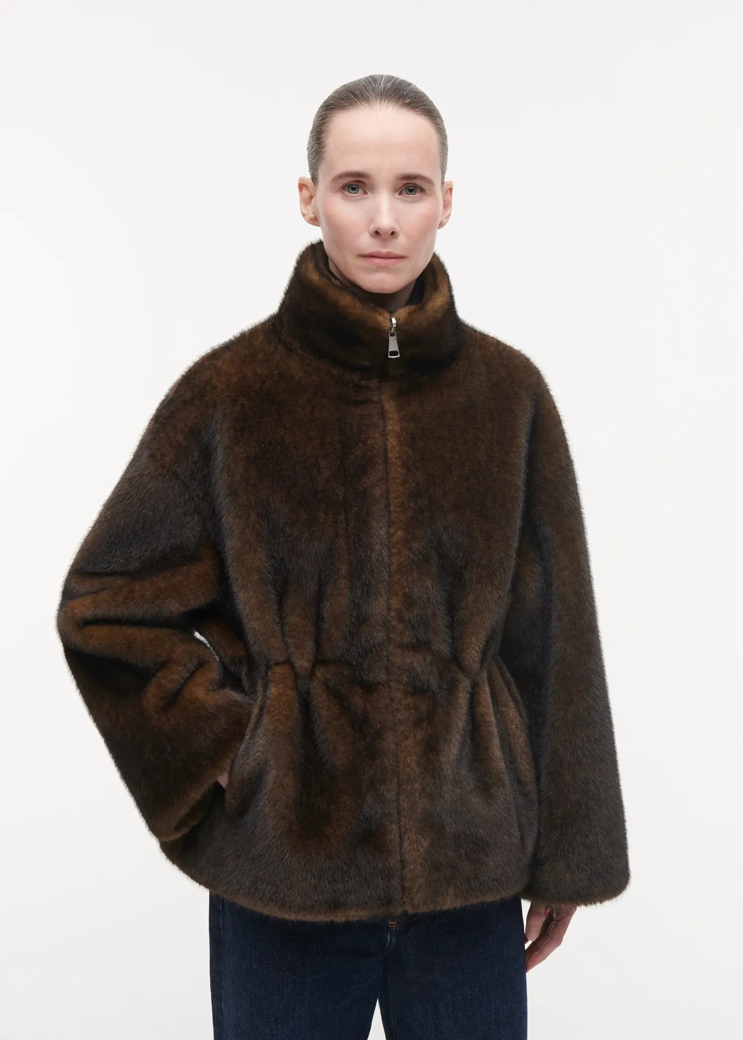 Studio AR Frankie faux mink jas Olive
