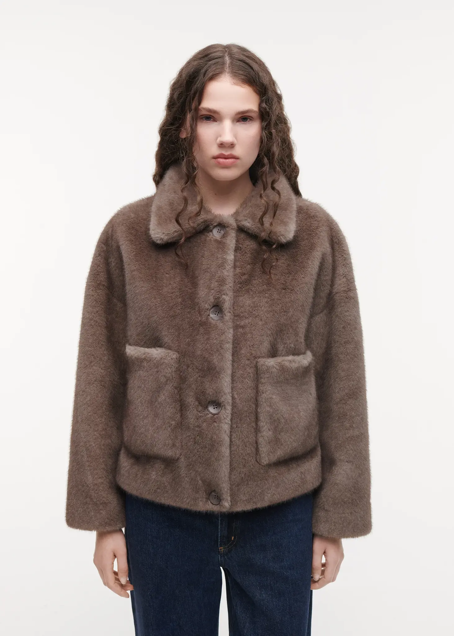 Studio AR Faje faux mink jas Pebble