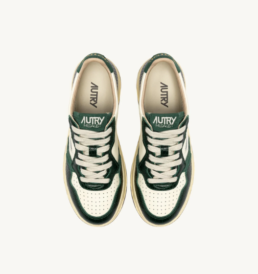Autry Medalist low wom CZ02 leather/cocco print sneakers Marshmallow/green