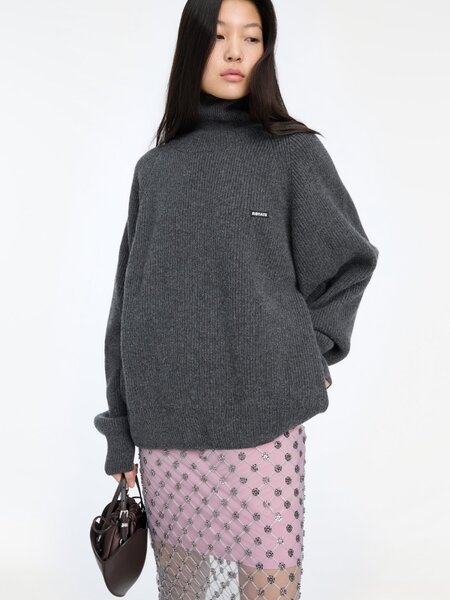 ROTATE Knit highneck jumper Gray pinstripe