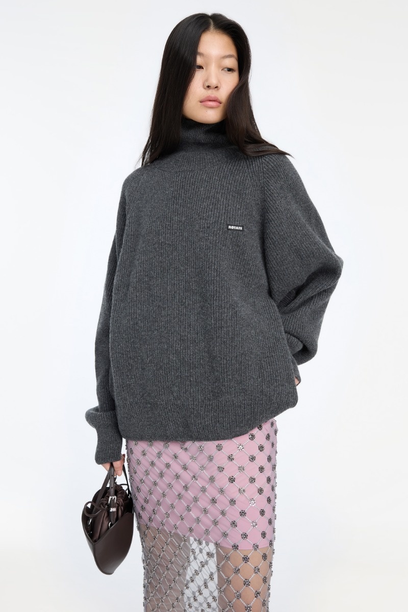 ROTATE Knit highneck jumper Gray pinstripe
