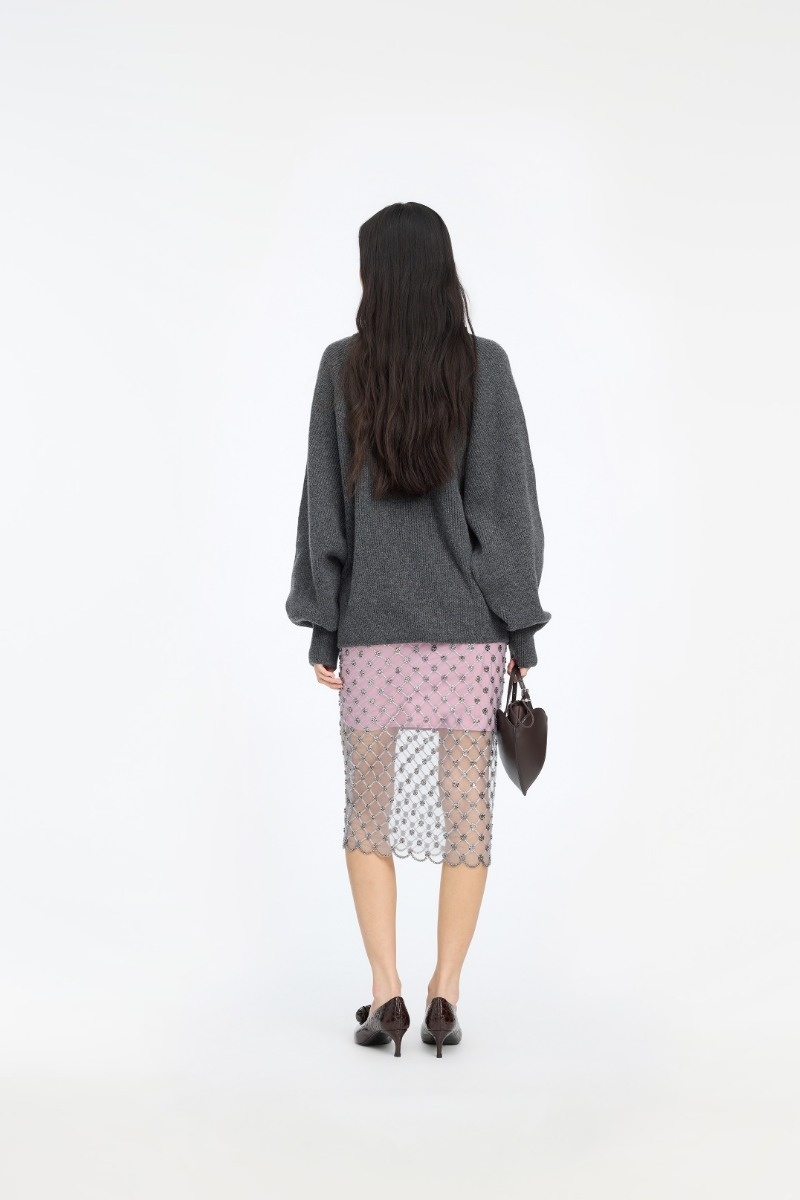 ROTATE Knit highneck jumper Gray pinstripe