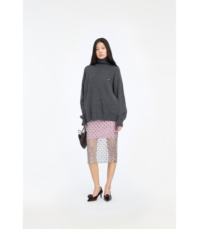 ROTATE Knit highneck jumper Gray pinstripe