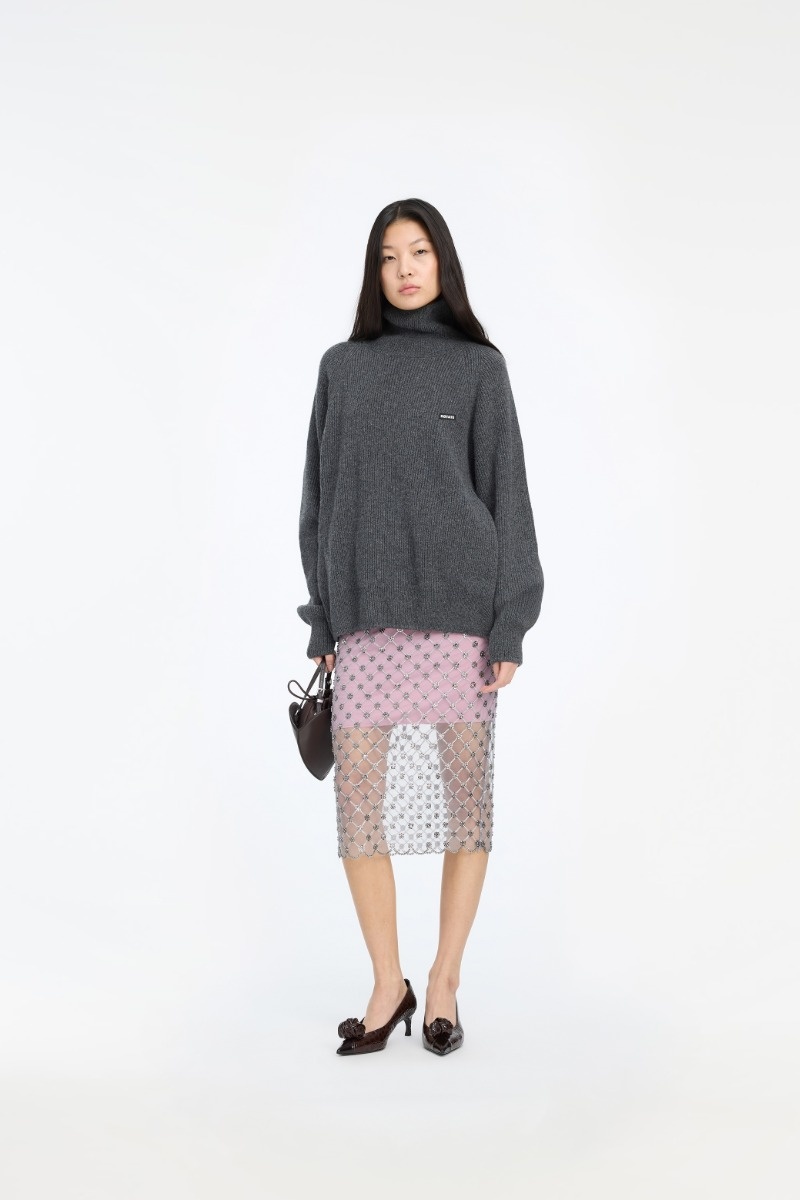 ROTATE Knit highneck jumper Gray pinstripe