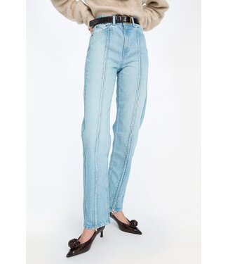ROTATE Straight denim zip jeans Light blue denim