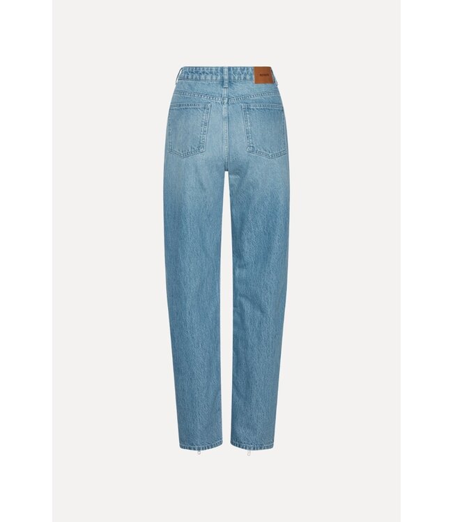 ROTATE Straight denim zip jeans Light blue denim