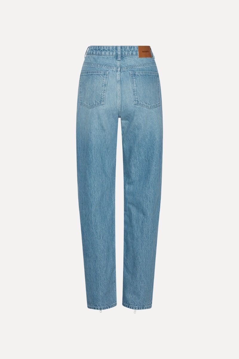 ROTATE Straight denim zip jeans Light blue denim