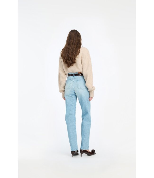 ROTATE Straight denim zip jeans Light blue denim