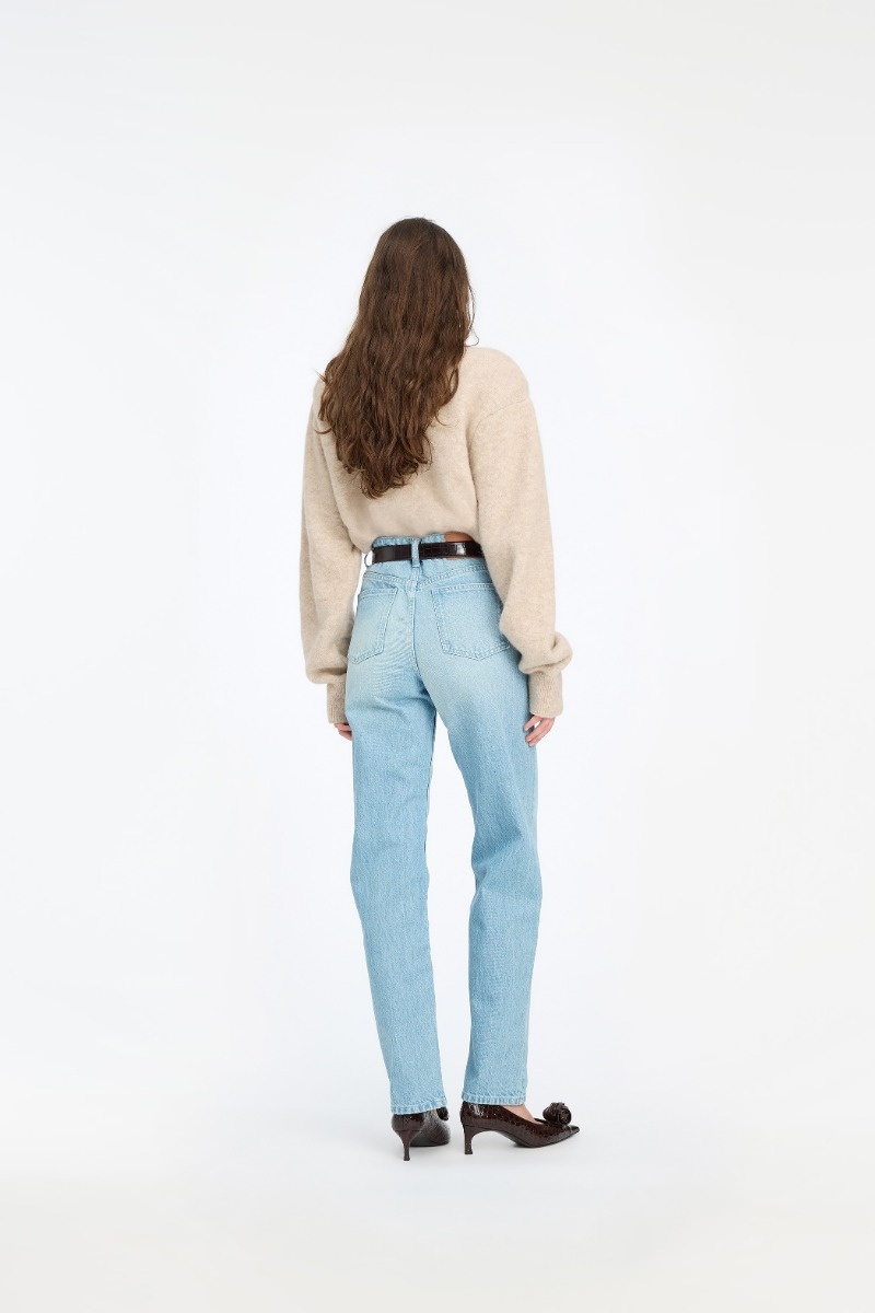 ROTATE Straight denim zip jeans Light blue denim
