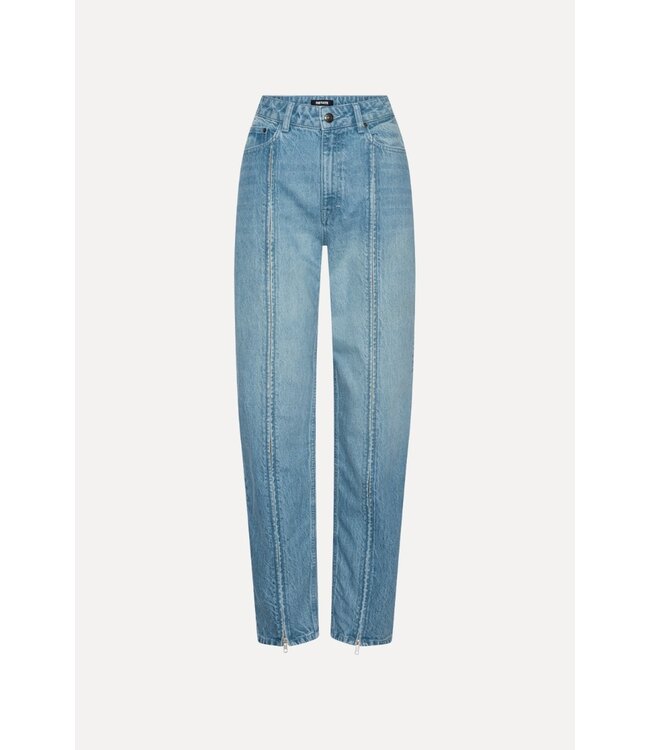 ROTATE Straight denim zip jeans Light blue denim