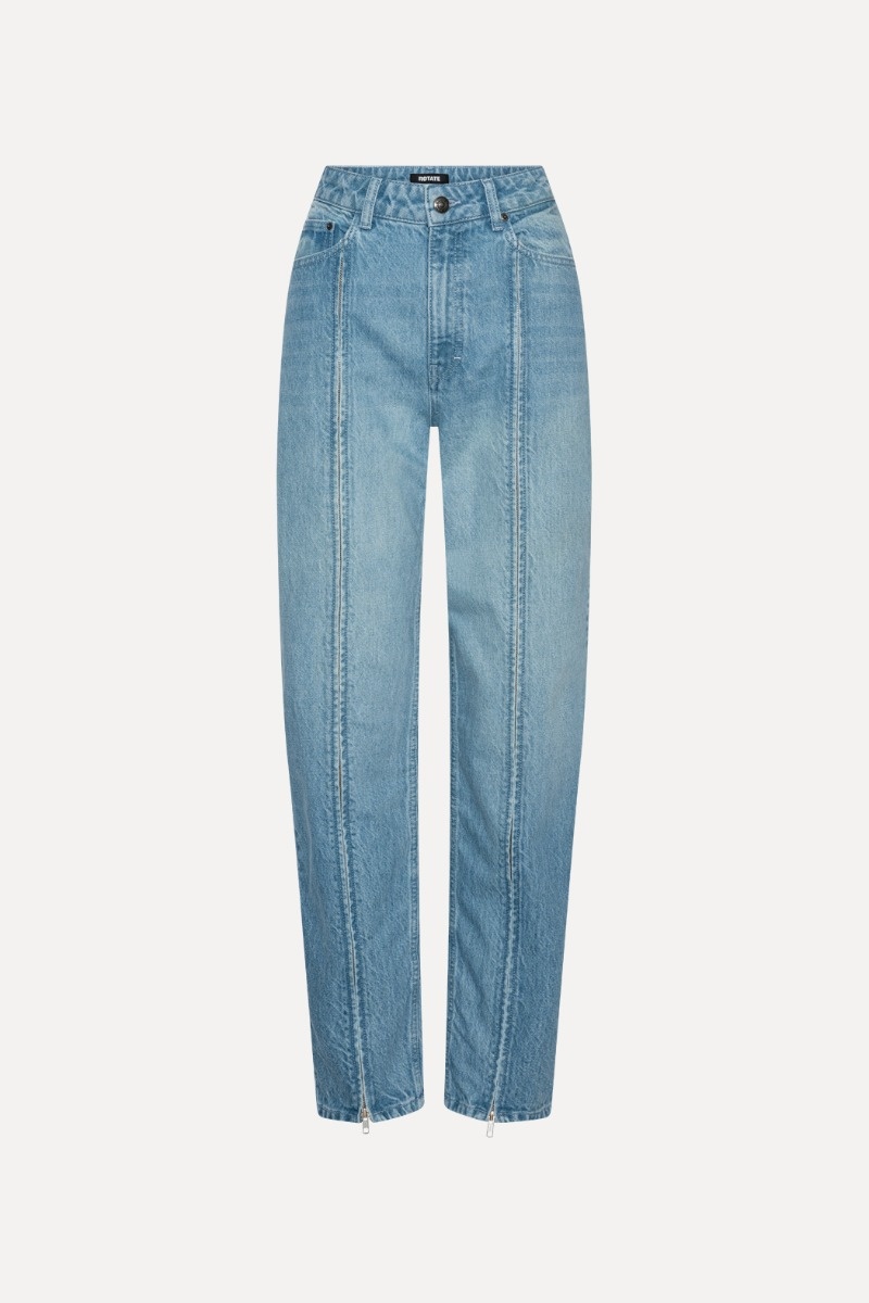 ROTATE Straight denim zip jeans Light blue denim