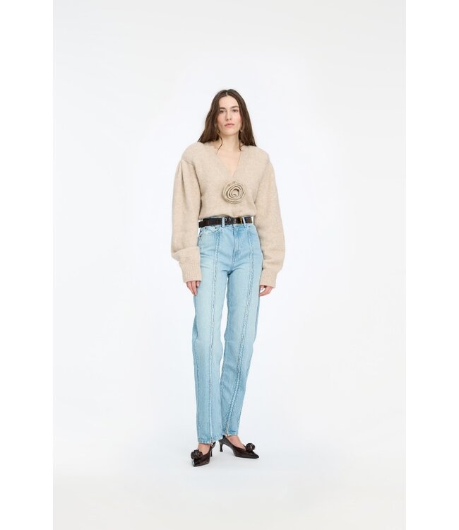 ROTATE Straight denim zip jeans Light blue denim