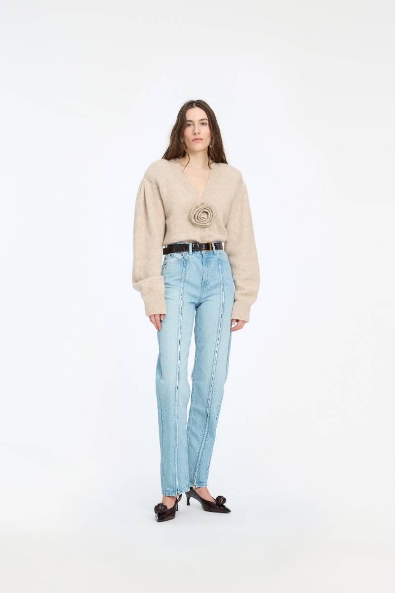 ROTATE Straight denim zip jeans Light blue denim