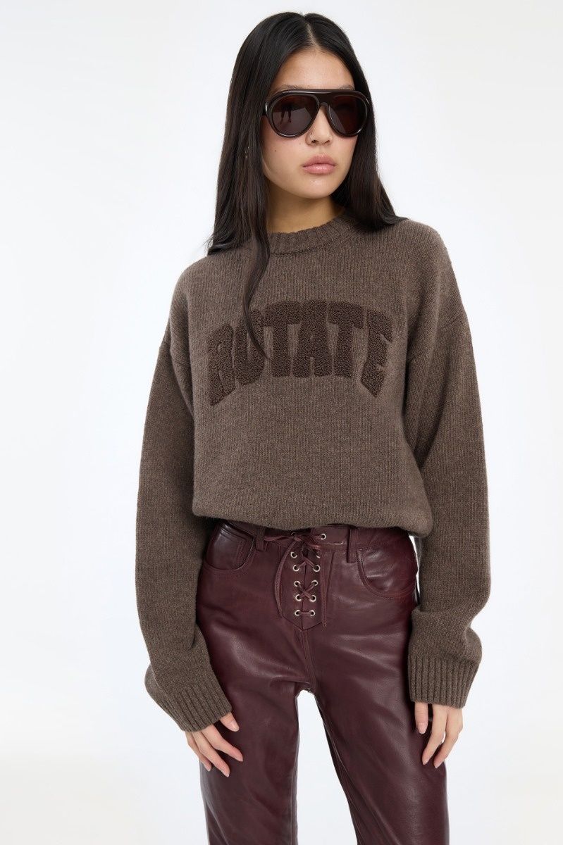 ROTATE Crewneck sweater Cocoa brown