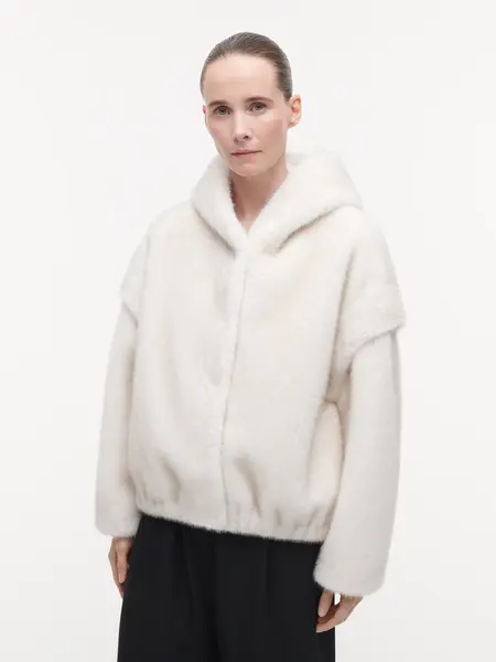 Studio AR Isadee faux mink jas Ecru