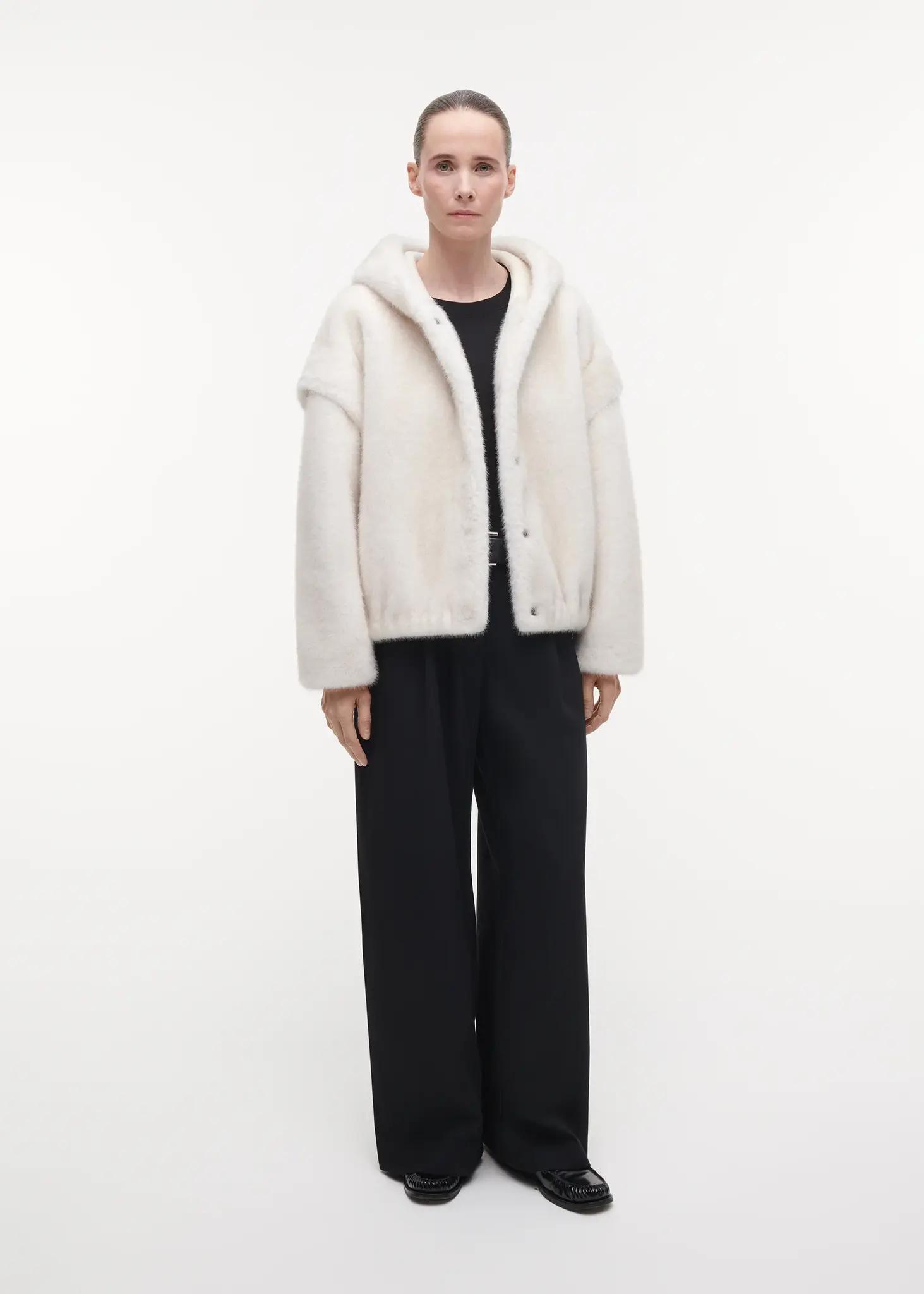 Studio AR Isadee faux mink jas Ecru