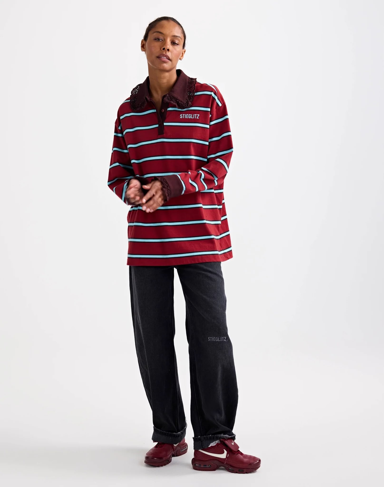 Stieglitz Cira polo longsleeve lace cuff Merlot