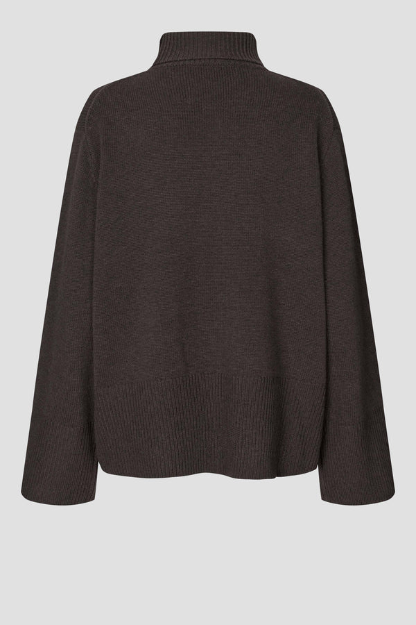Second Female Alpha knit T-Neck Dark brown melange