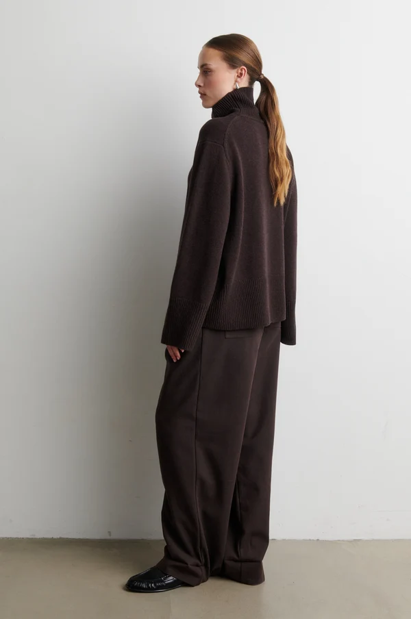 Second Female Alpha knit T-Neck Dark brown melange