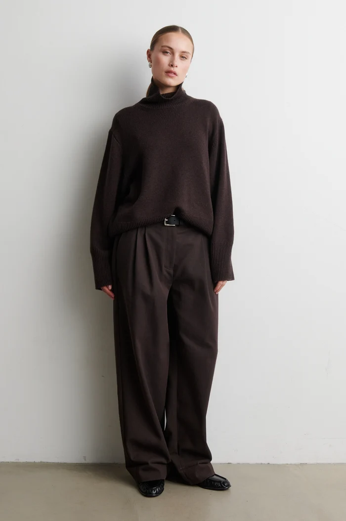 Second Female Alpha knit T-Neck Dark brown melange