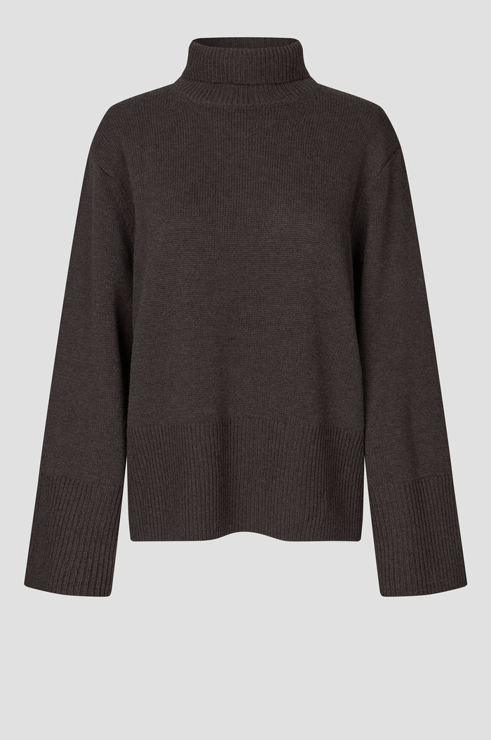 Second Female Alpha knit T-Neck Dark brown melange