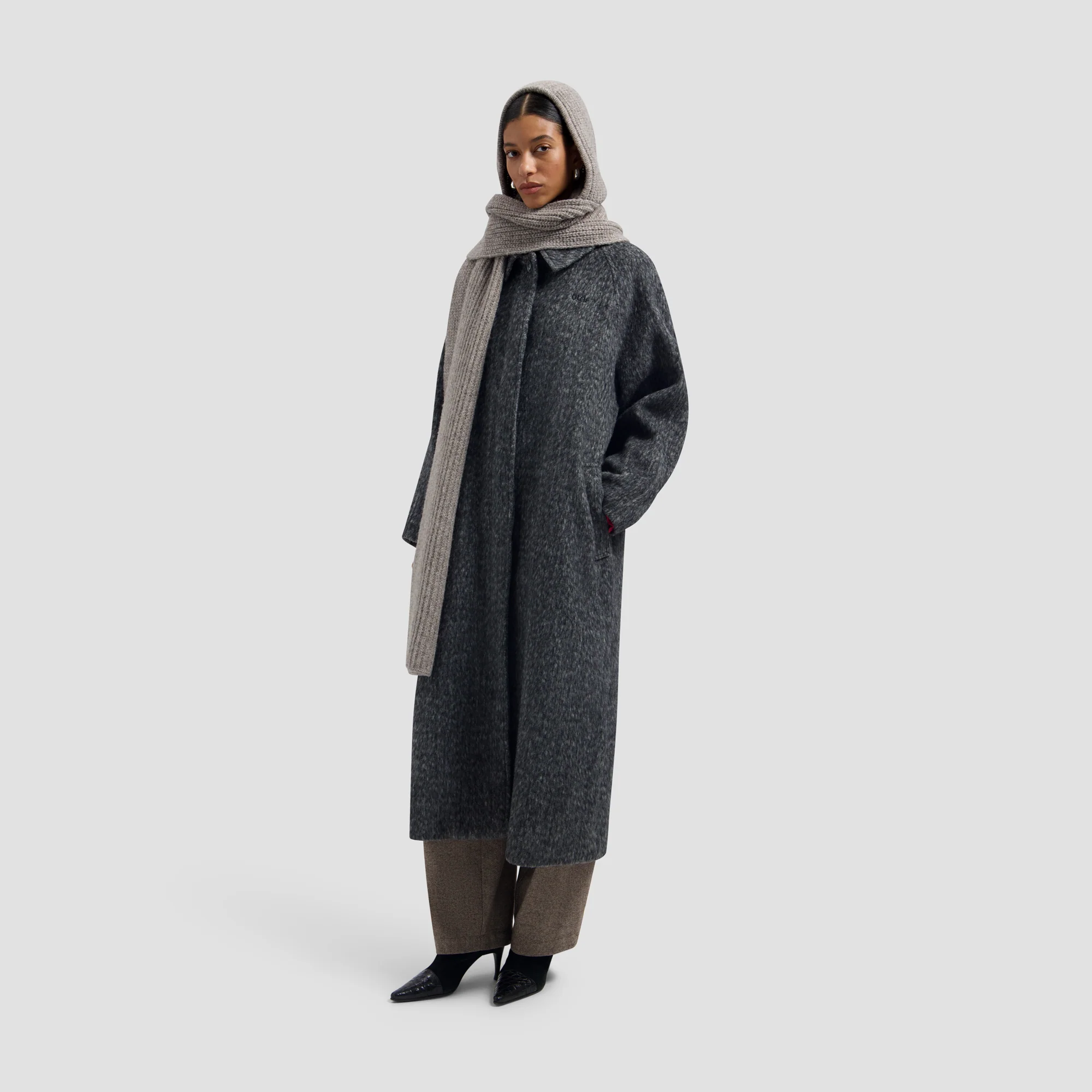 OLAF Wool hooded scarf Chocolate chip