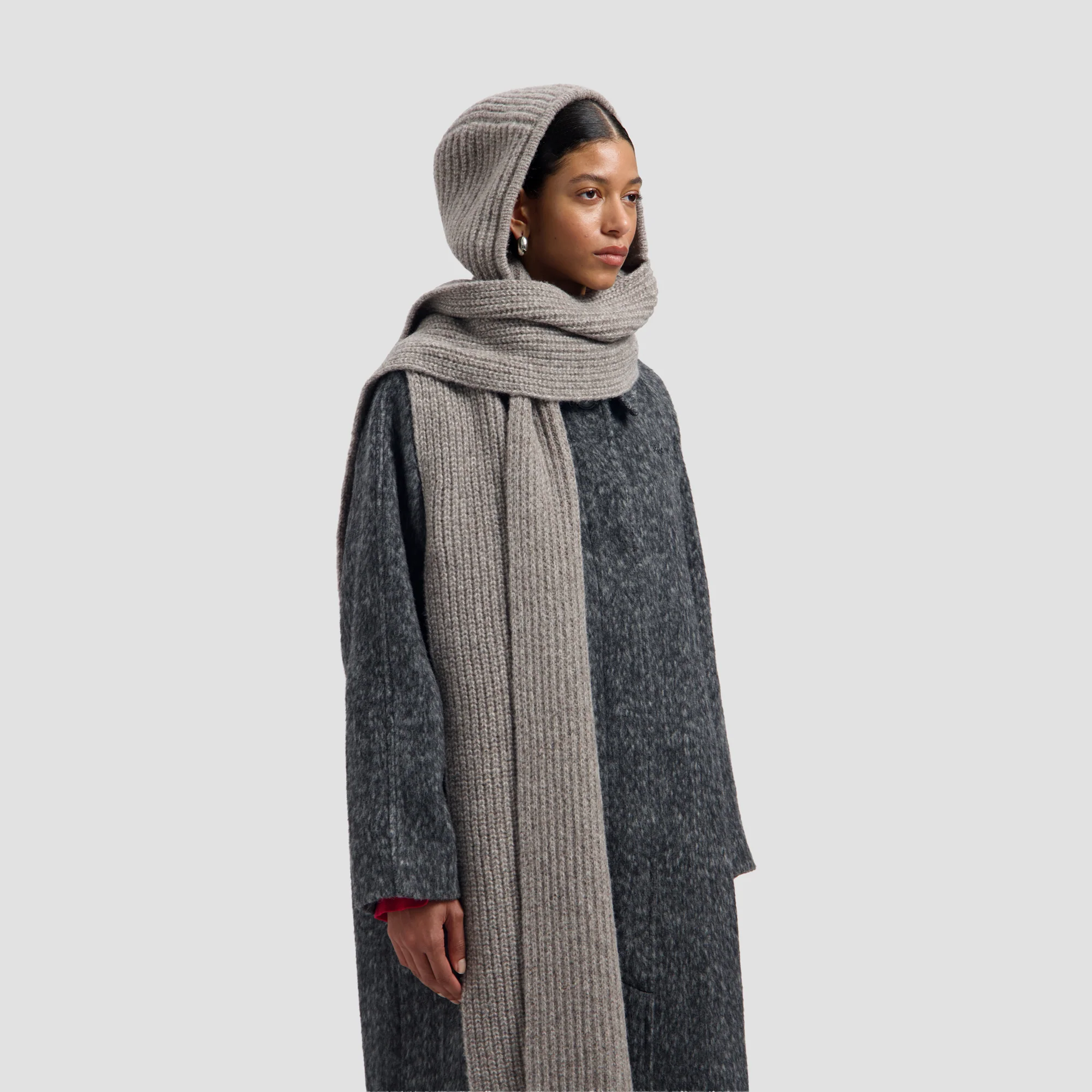 OLAF Wool hooded scarf Chocolate chip