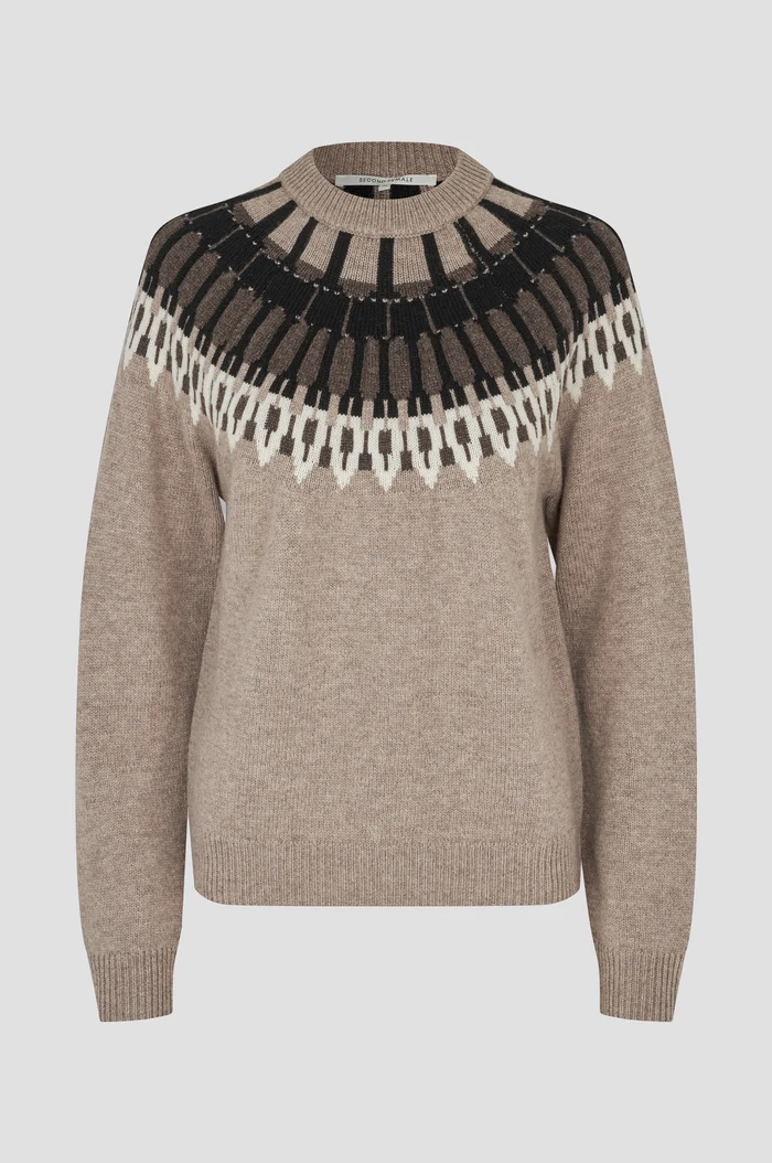 Second Female Arlo knit O-neck Beige melange