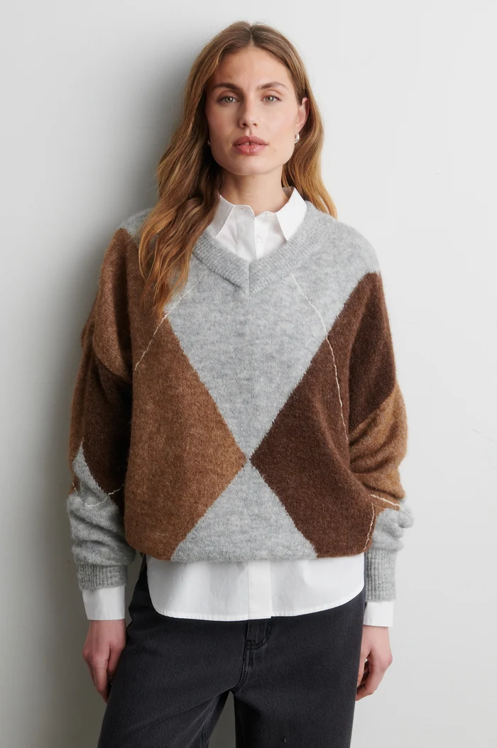 Second Female Forca knit V-neck Light grey melange
