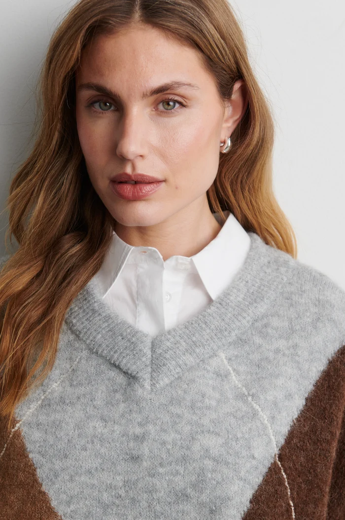 Second Female Forca knit V-neck Light grey melange