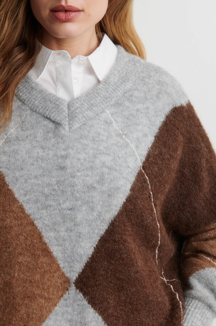 Second Female Forca knit V-neck Light grey melange