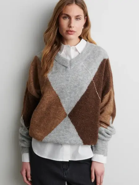 Second Female Forca knit V-neck Light grey melange