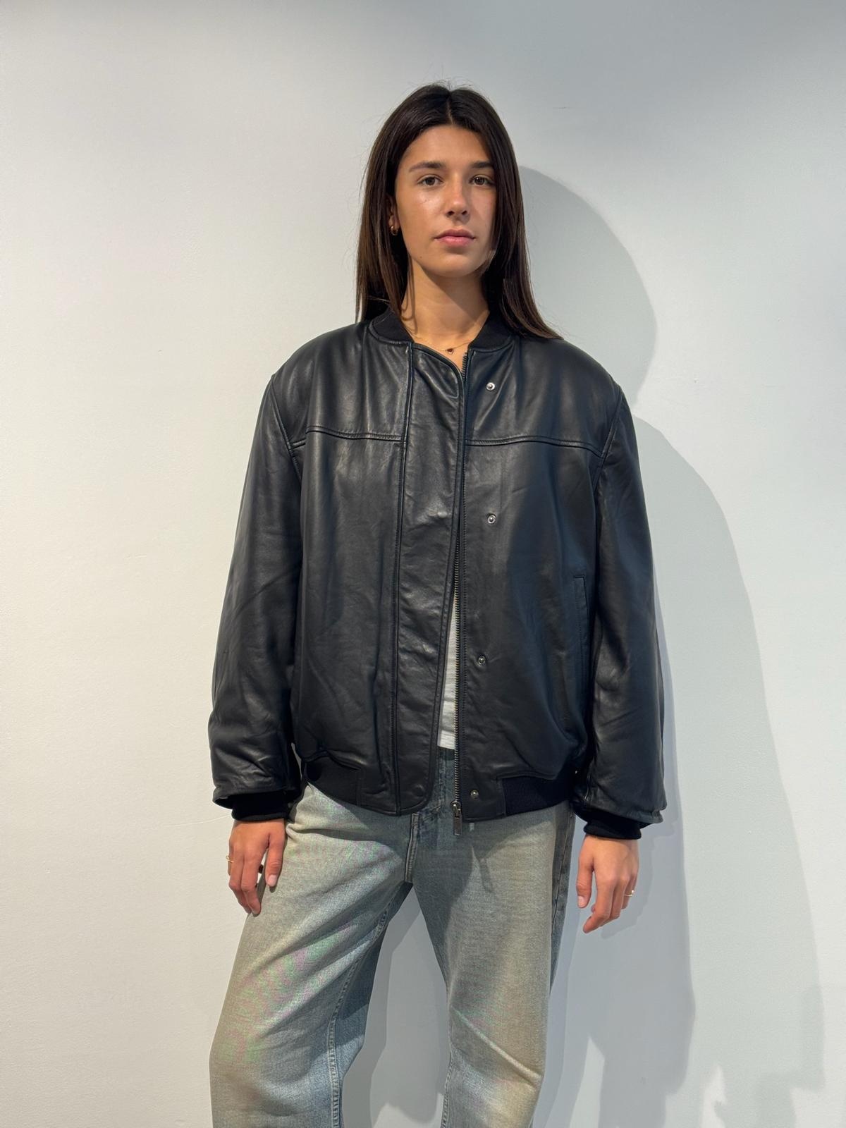 ROTATE Oversized leather bomber Black