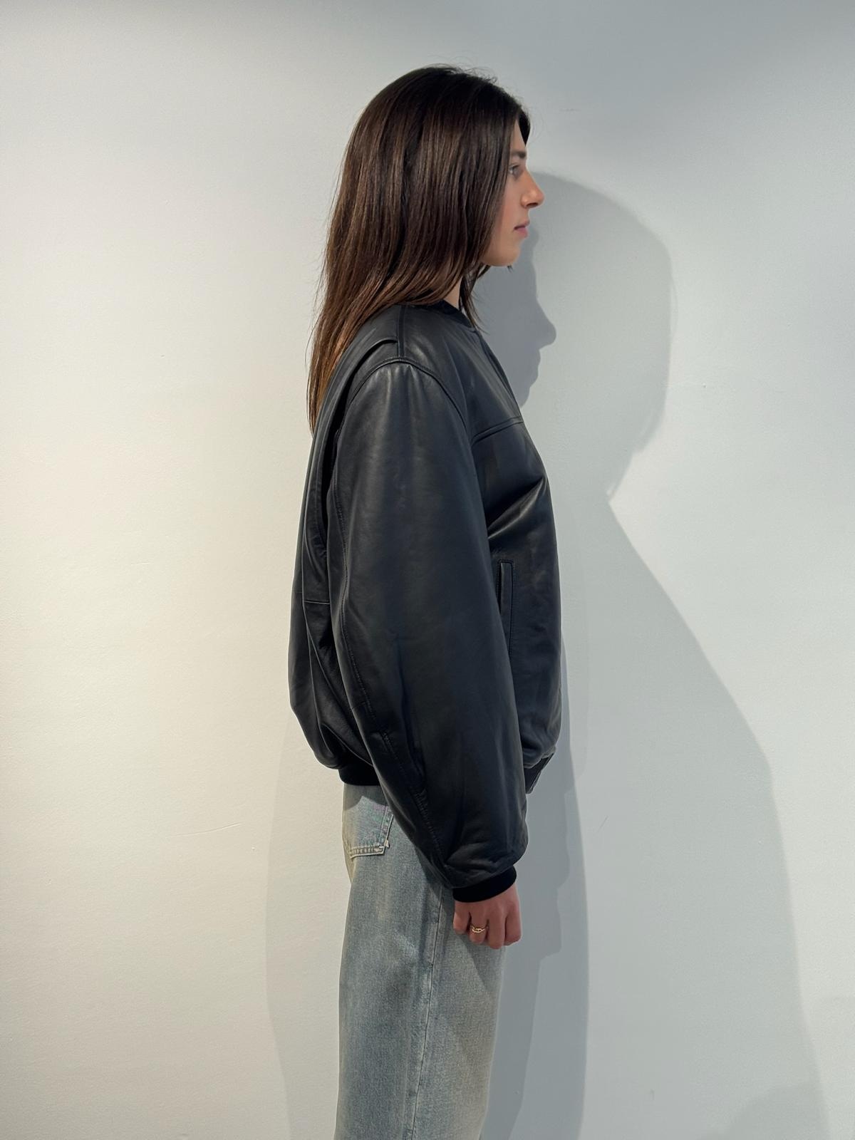 ROTATE Oversized leather bomber Black