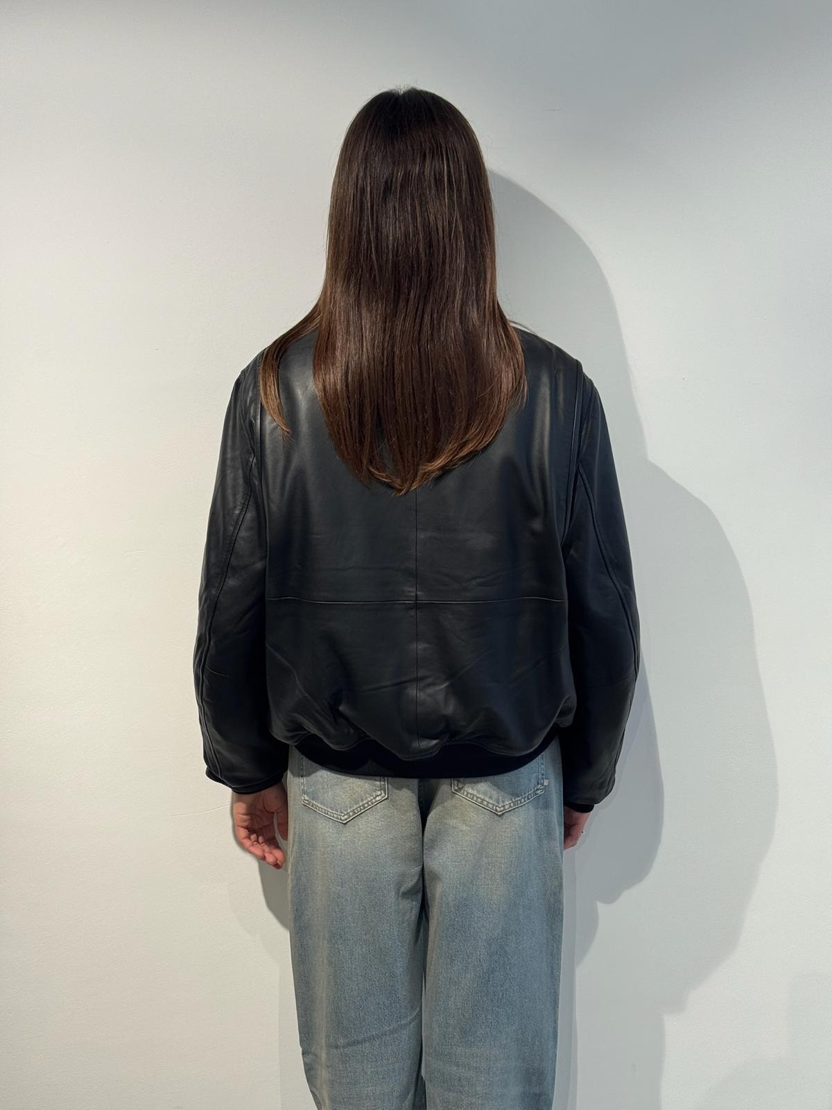 ROTATE Oversized leather bomber Black