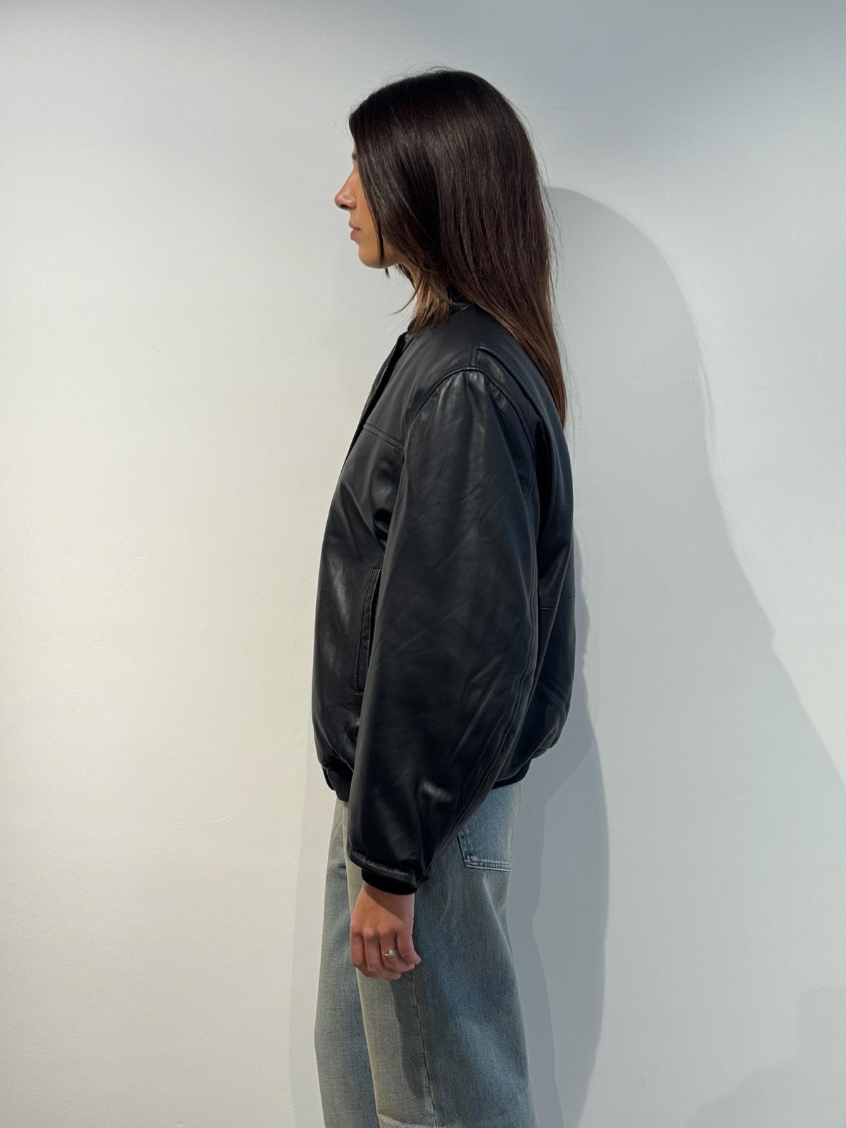 ROTATE Oversized leather bomber Black